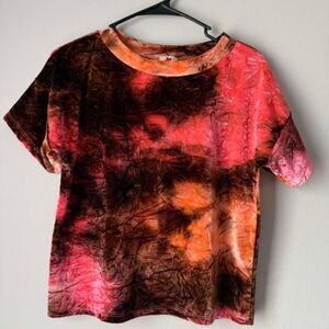 Blue Leopard Crushed Velvet Pink and Brown Short Sleeve Crewneck
